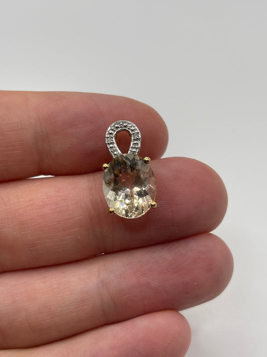9ct gold morganite and diamond pendant