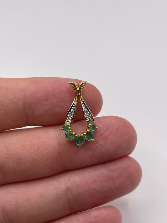 9ct gold emerald and diamond pendant
