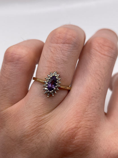 9ct gold amethyst and diamond ring