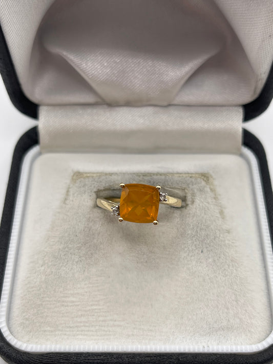 9ct gold fire opal and zircon ring