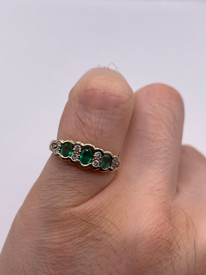 9ct gold emerald and diamond ring