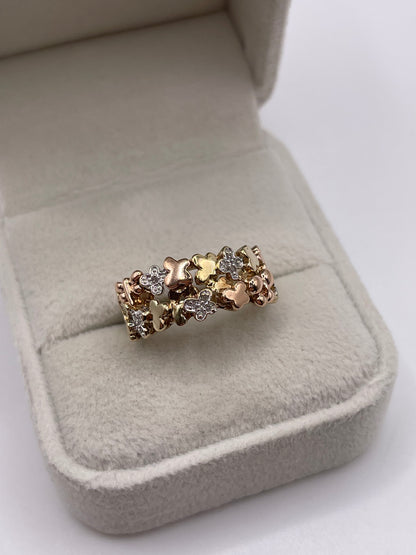 9ct tri gold diamond ring