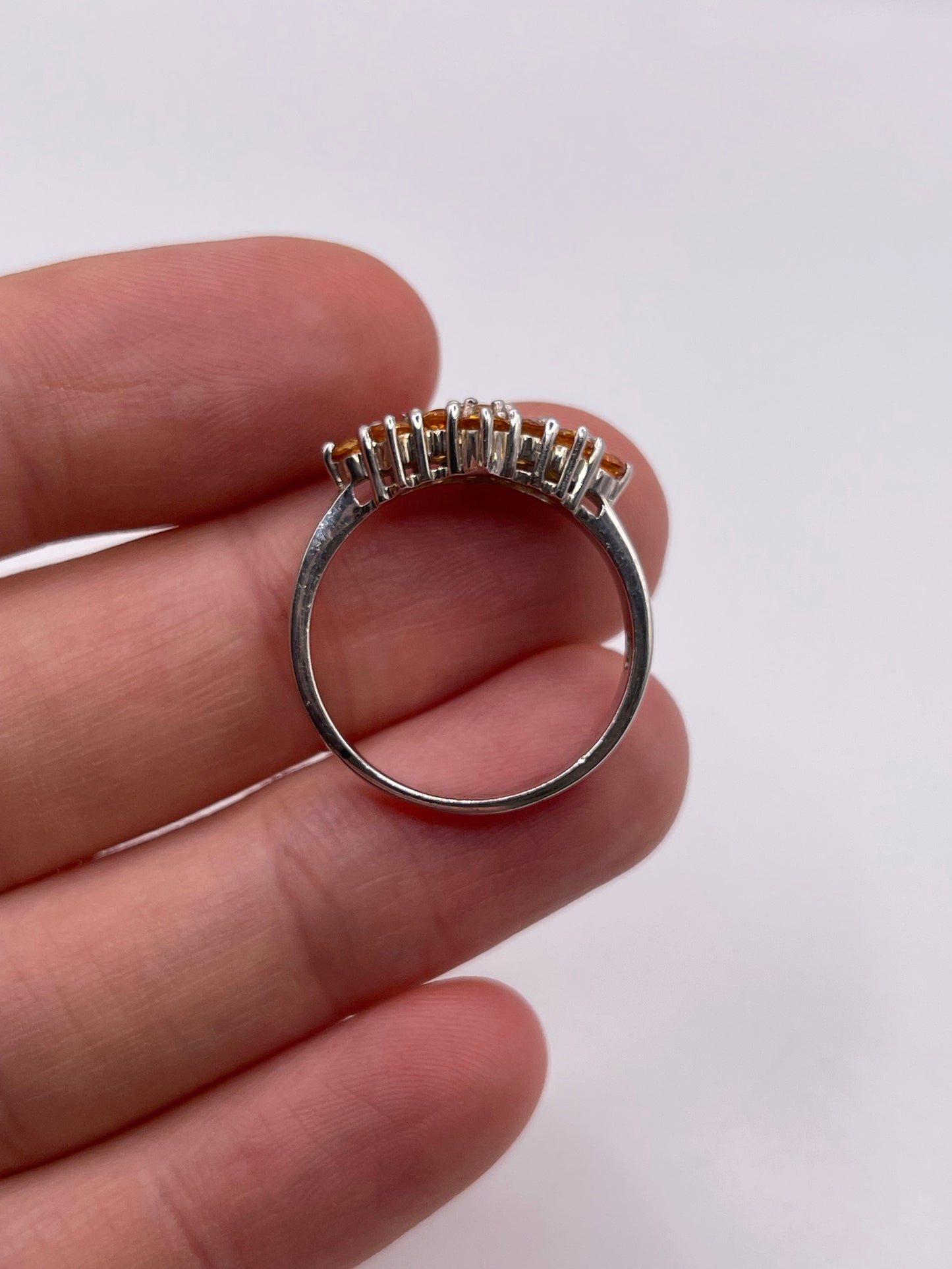 Silver orange sapphire ring