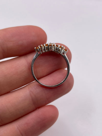 Silver orange sapphire ring