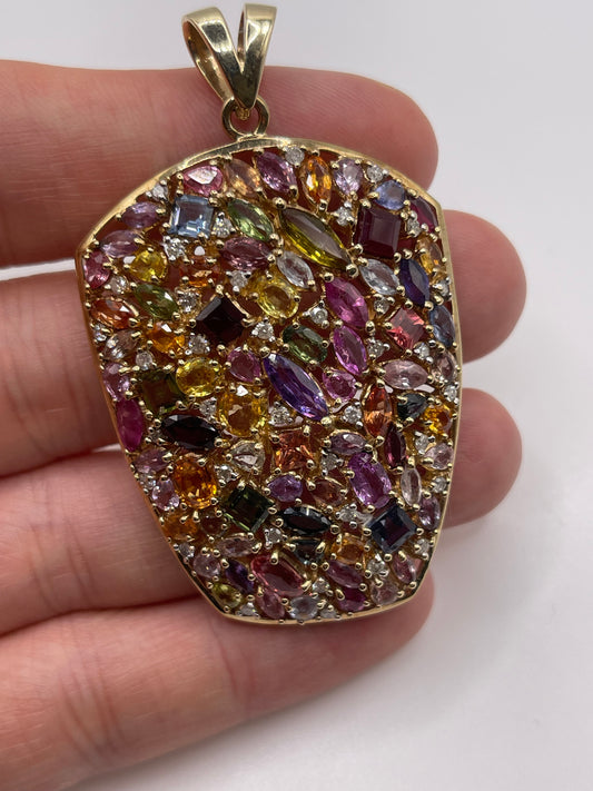 9ct gold multi-coloured sapphire and diamond pendant