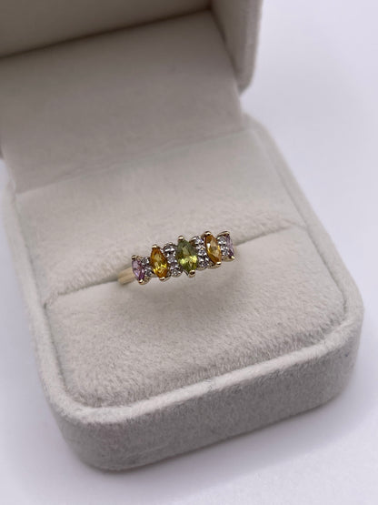 9ct gold multi gemstone and diamond ring