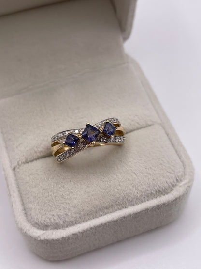 9ct gold iolite and diamond ring