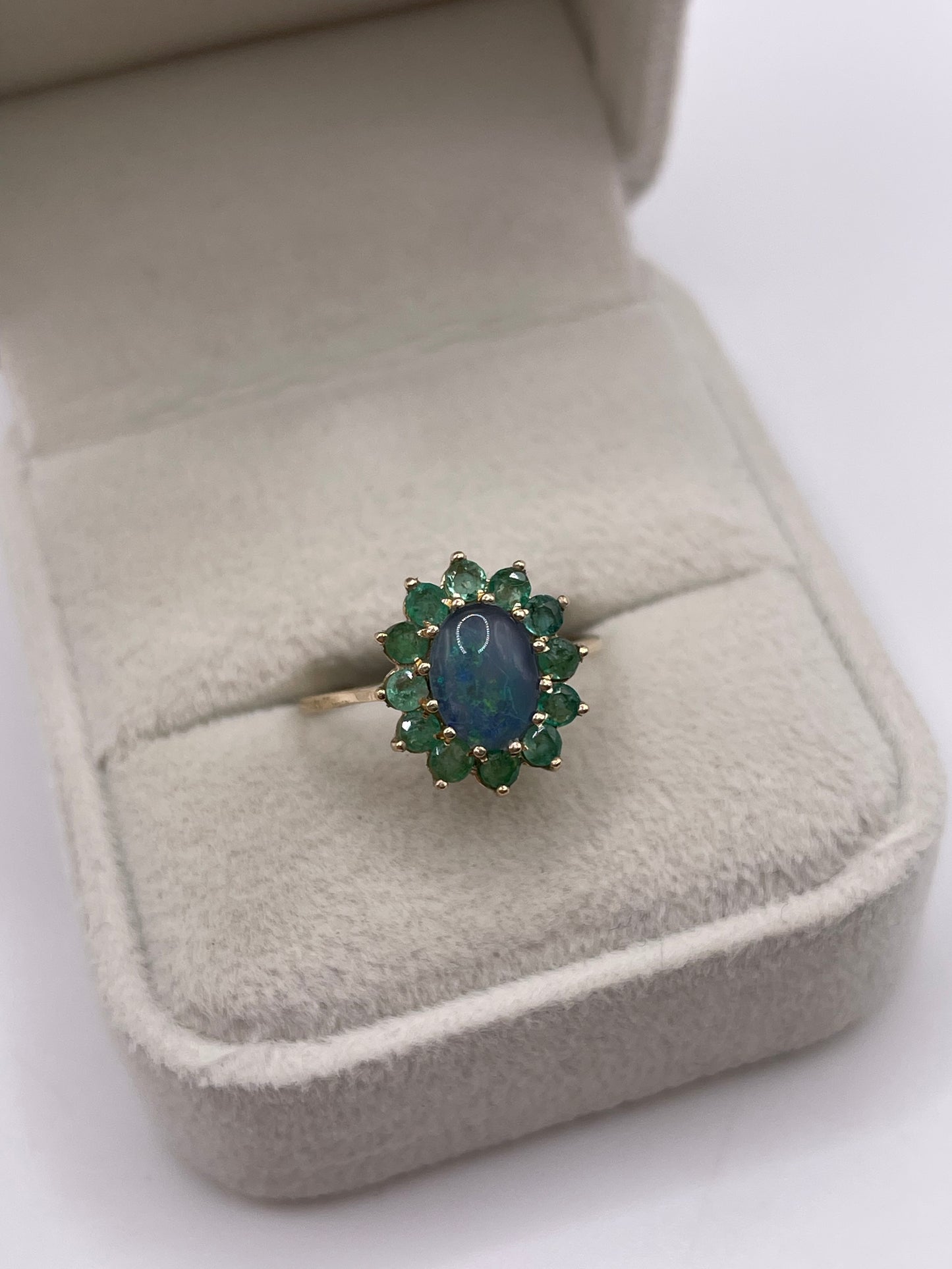9ct gold black opal triplet and emerald ring