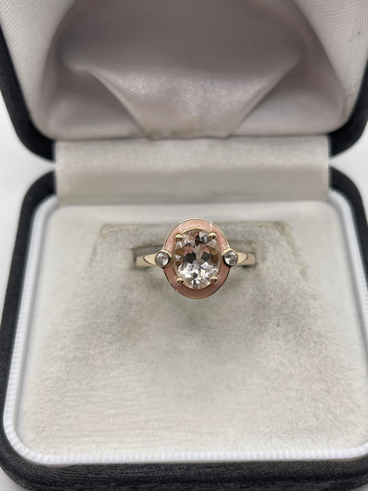 9ct gold morganite, zircon and enamel ring