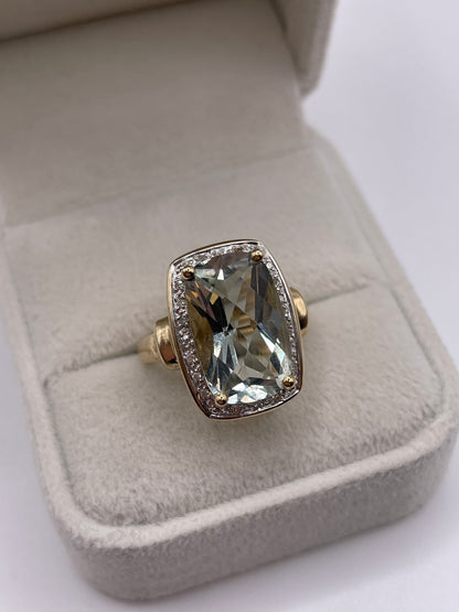 9ct gold green amethyst and diamond ring