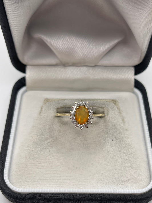 9ct gold opal and zircon ring