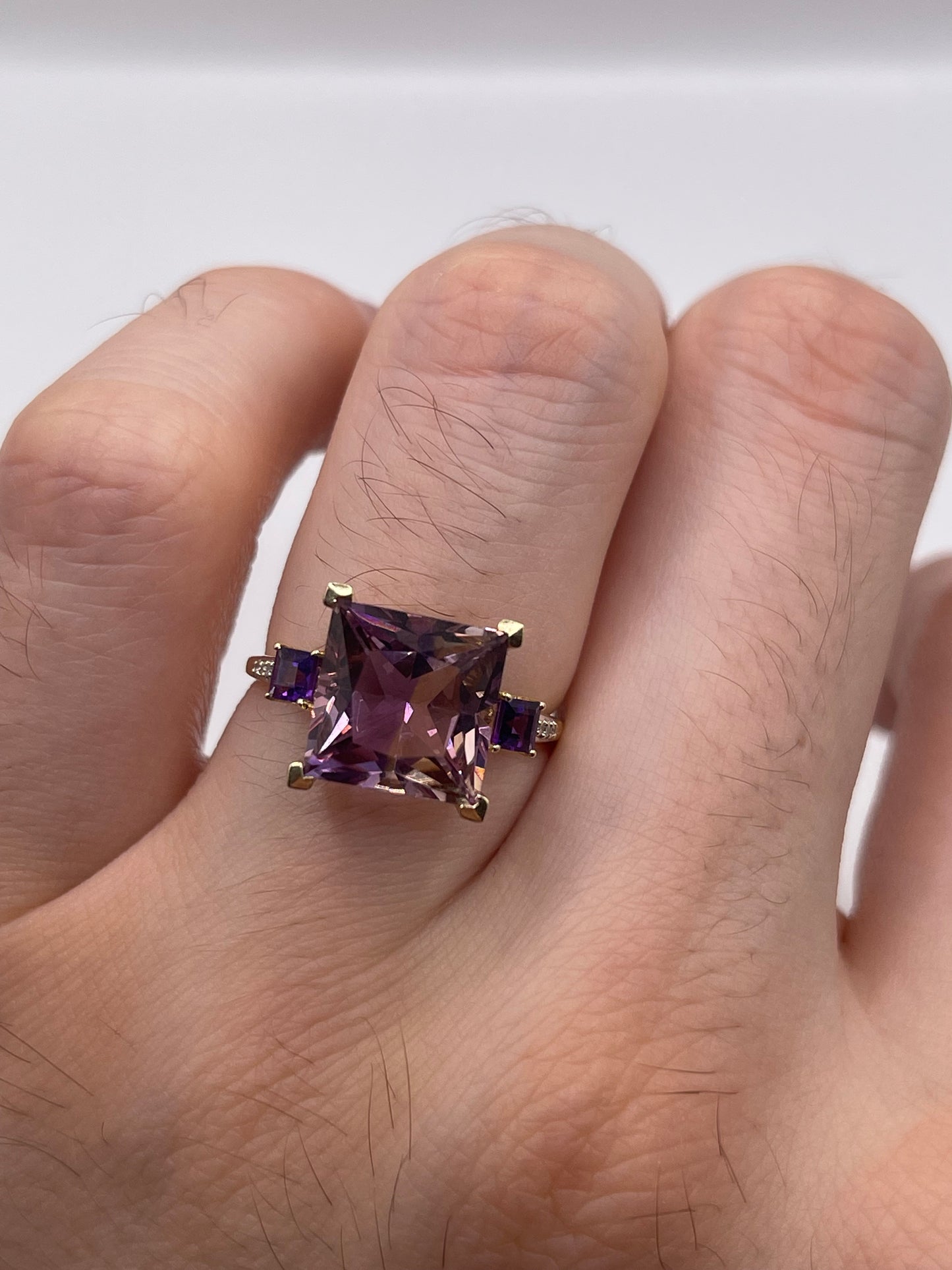 9ct gold ametrine, amethyst and diamond ring