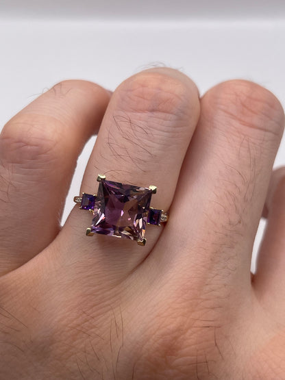 9ct gold ametrine, amethyst and diamond ring