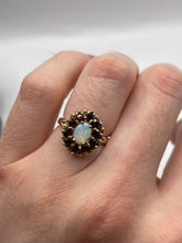 Load image into Gallery viewer, 9ct gold opal and garnet ring
