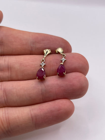 9ct gold ruby and diamond earrings