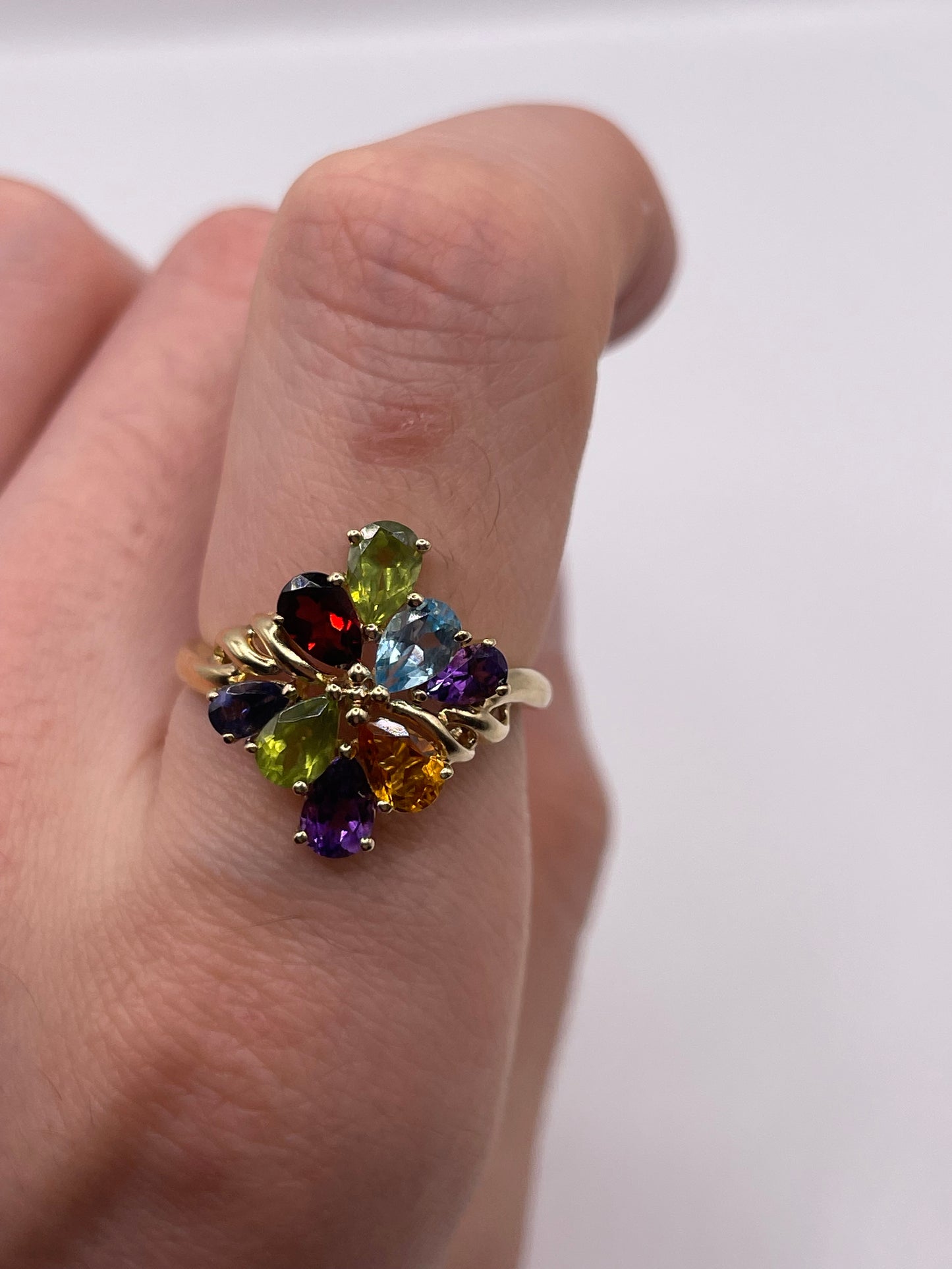 9ct gold multi gemstone cluster ring