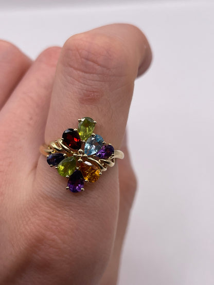 9ct gold multi gemstone cluster ring