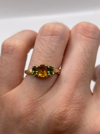 9ct gold citrine and green sapphire ring