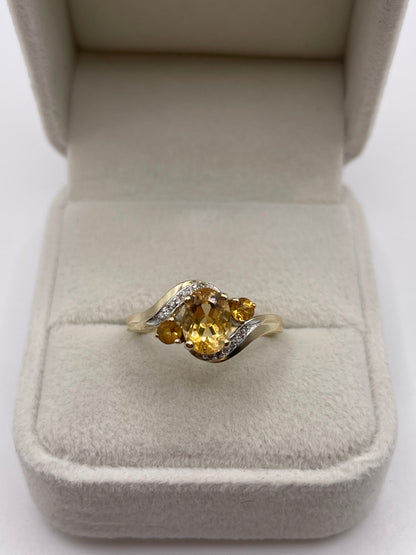 9ct gold citrine and diamond ring