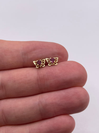 9ct gold ruby butterfly earrings