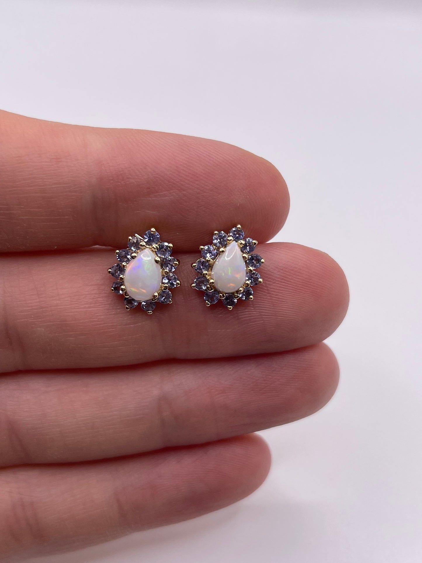9ct gold opal and tanzanite earrings