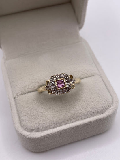 9ct gold pink sapphire and diamond ring