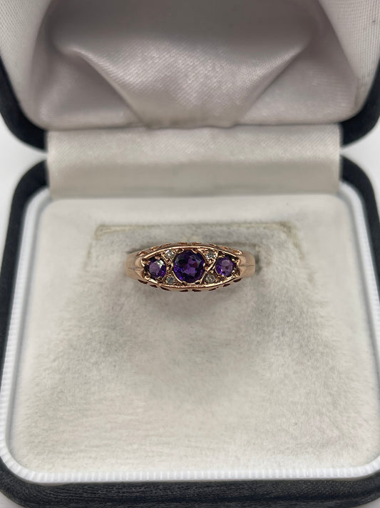 9ct rose gold amethyst and diamond ring