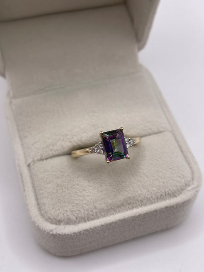9ct gold mystic topaz and diamond ring