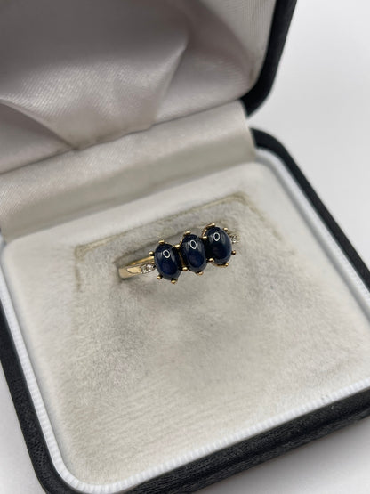 9ct gold cabochon sapphire and diamond ring
