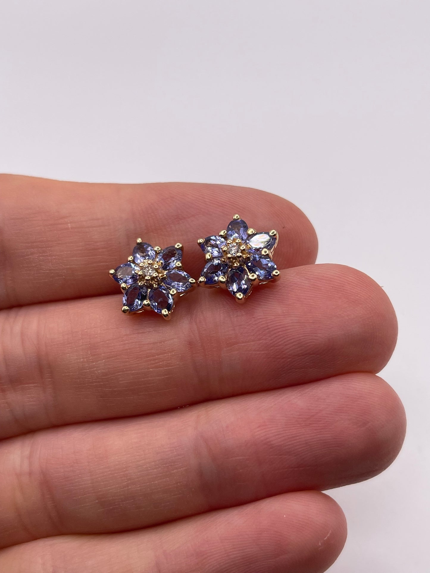 9ct gold tanzanite and diamond earrings