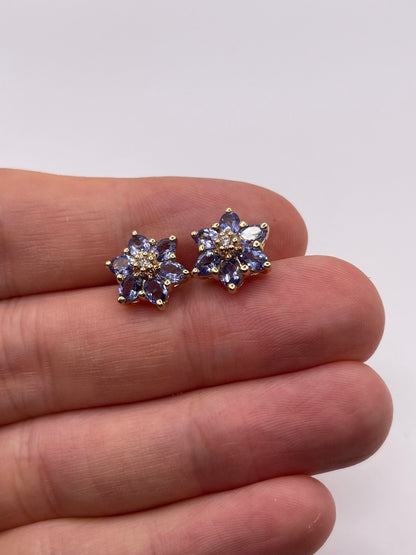 9ct gold tanzanite and diamond earrings