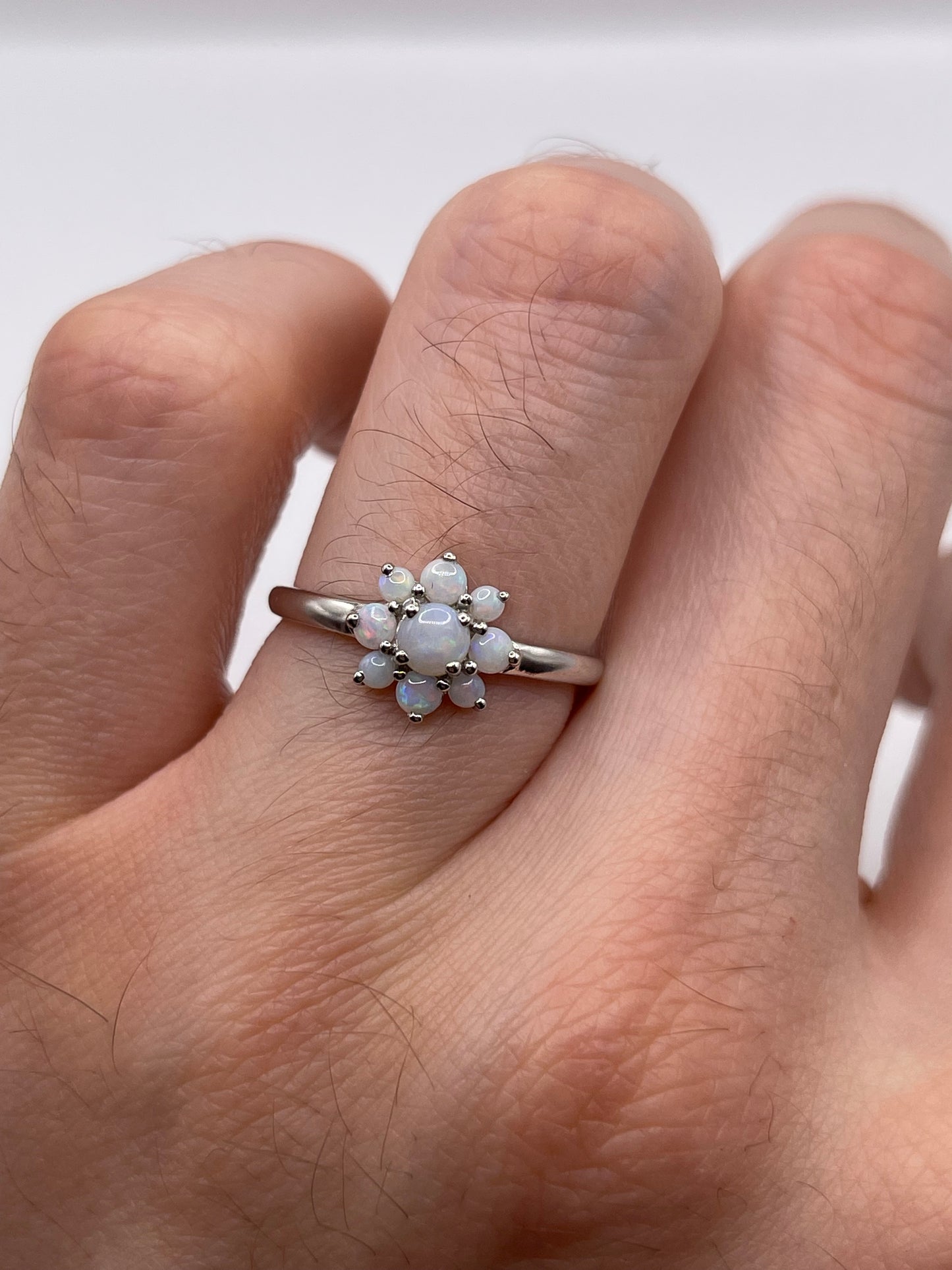 9ct white gold opal cluster ring