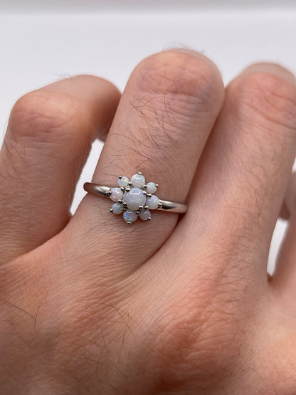 9ct white gold opal cluster ring