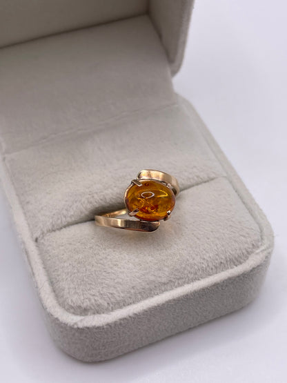 14ct rose gold amber ring