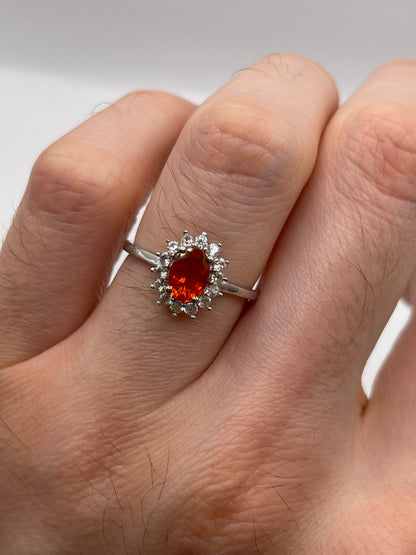 Silver fire opal ring