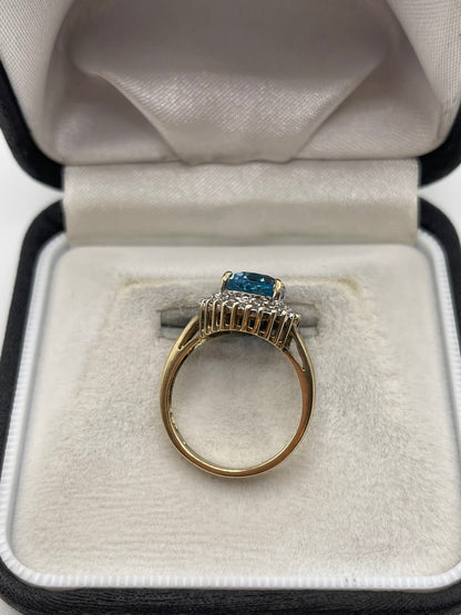9ct gold blue topaz and diamond ring
