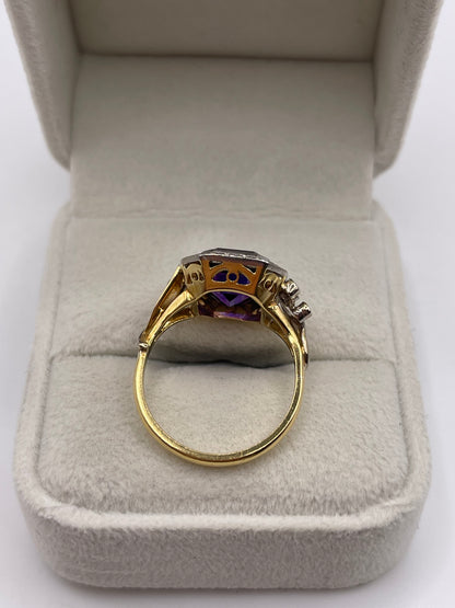 18ct gold amethyst and diamond ring