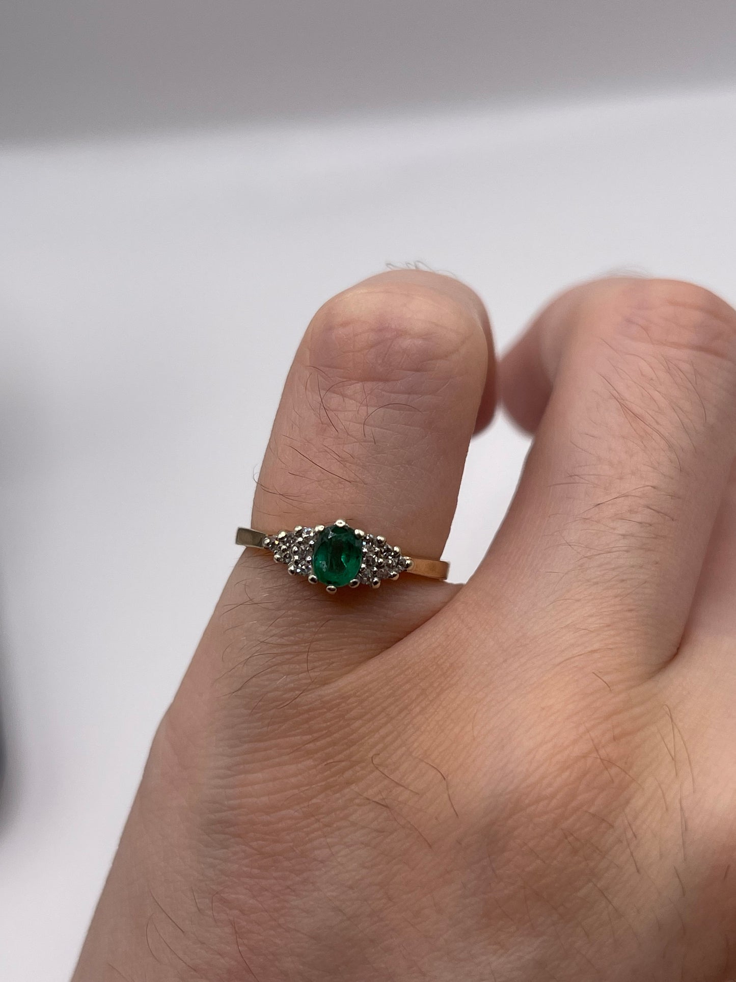 9ct gold emerald and diamond ring
