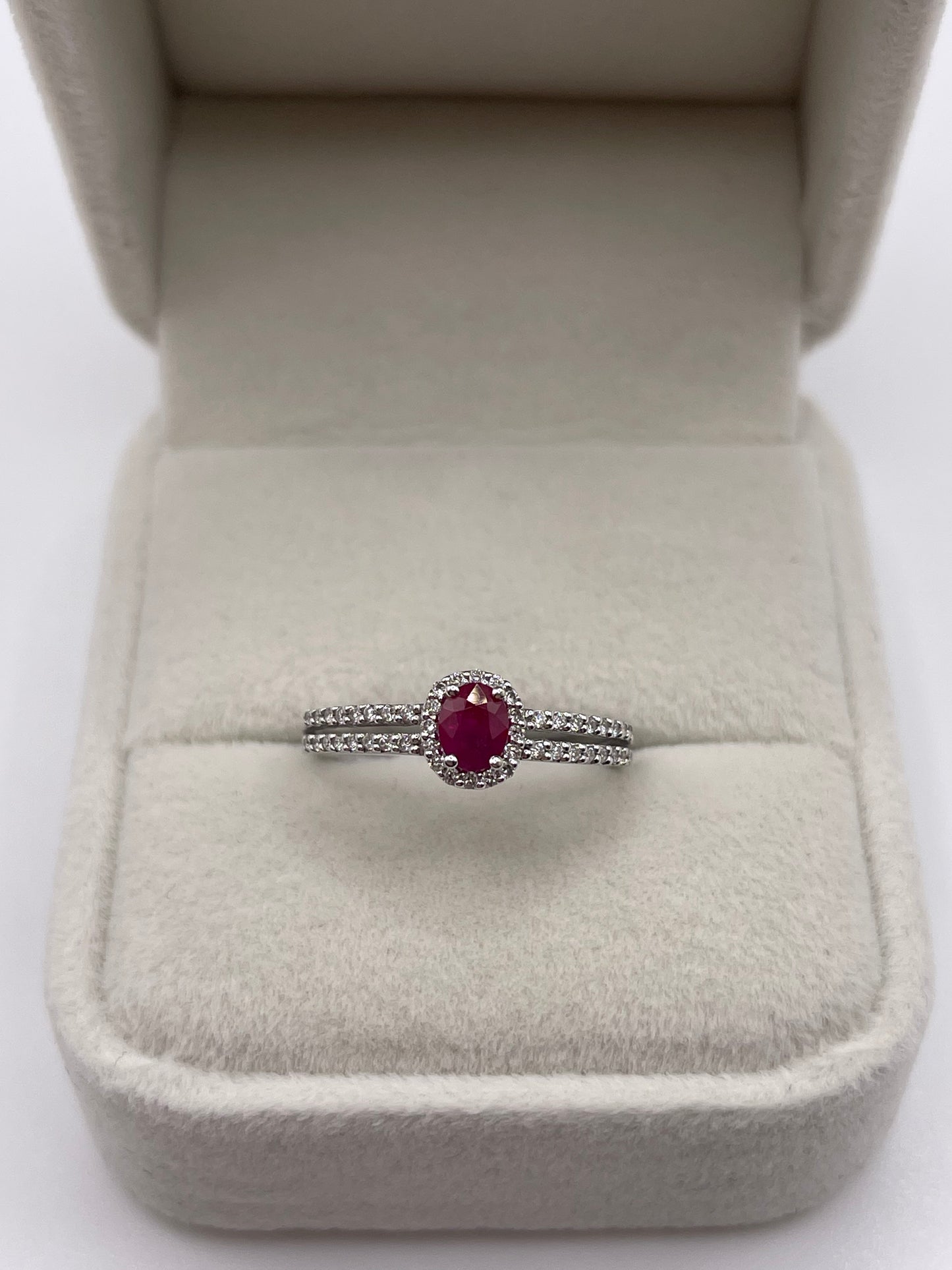 18ct white gold ruby and diamond ring
