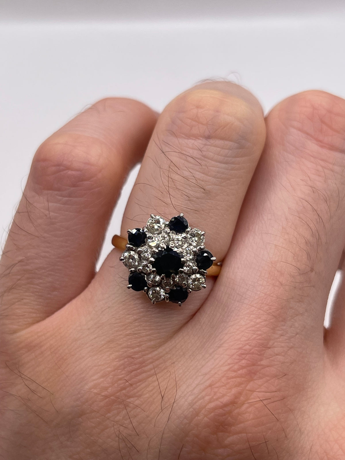 18ct gold sapphire and diamond cluster ring