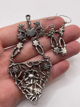 Load image into Gallery viewer, Antique silver pyrite pendant and earring set
