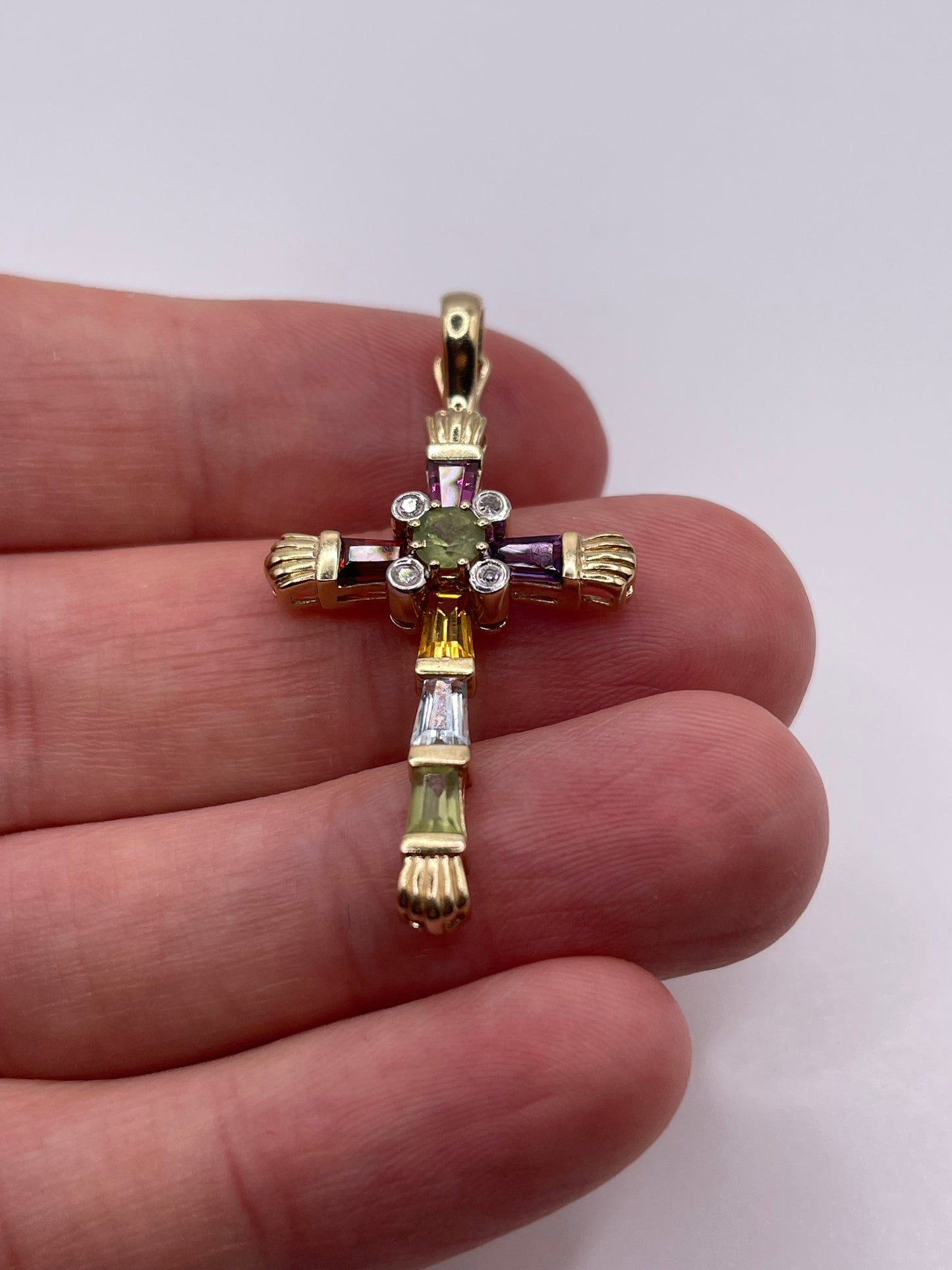 9ct gold multi gemstone and diamond pendant