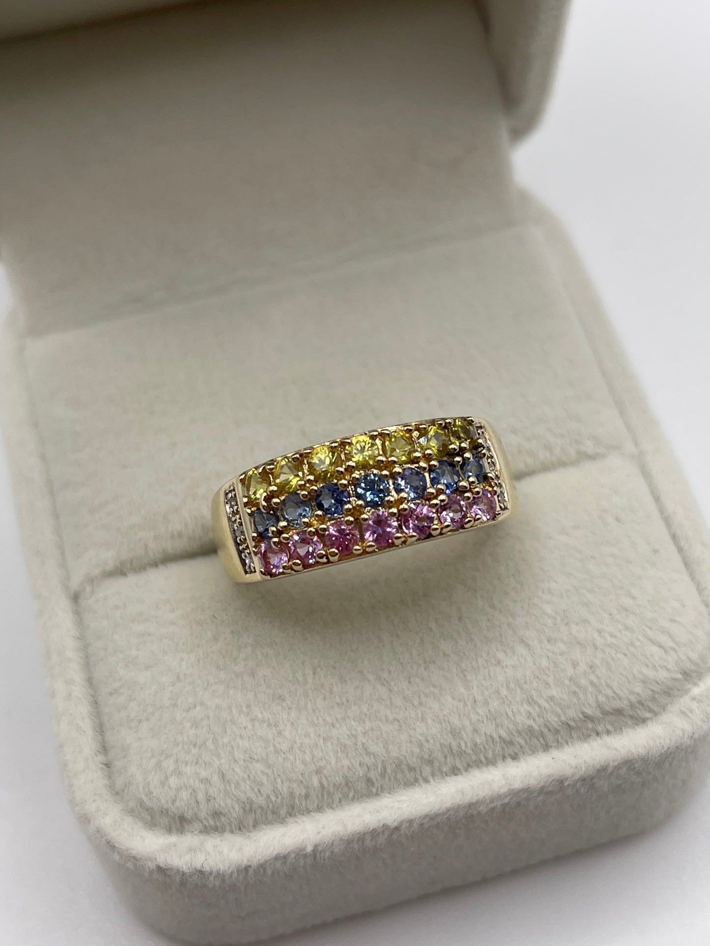 9ct gold multi gemstone and diamond ring