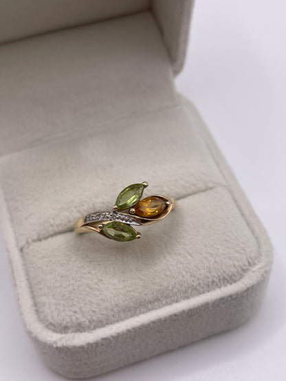 9ct gold citrine, peridot and diamond ring