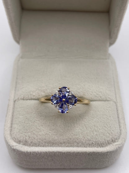 9ct gold tanzanite and zircon ring