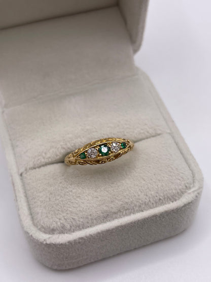 Antique 18ct gold emerald and diamond ring