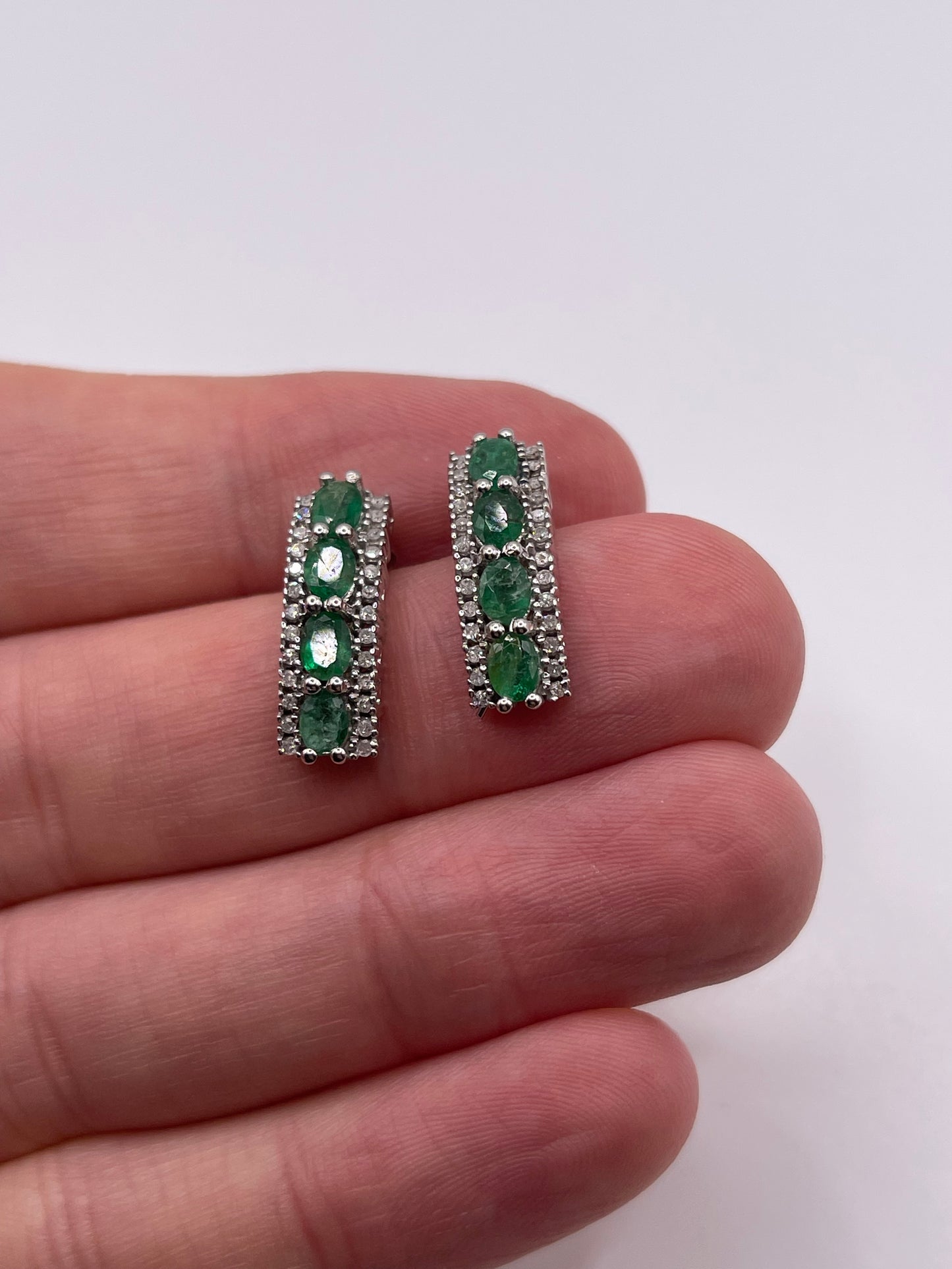 9ct white gold emerald and diamond earrings