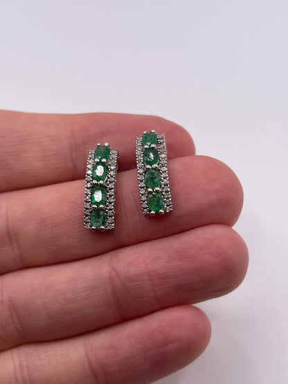 9ct white gold emerald and diamond earrings