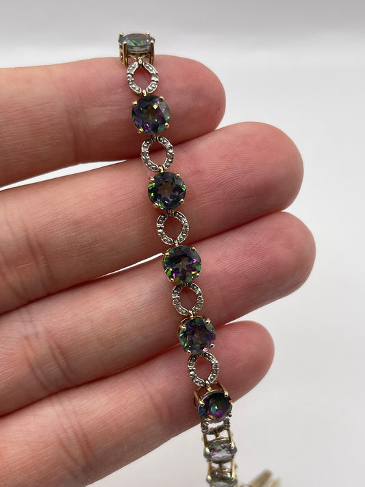 9ct gold mystic topaz and diamond bracelet
