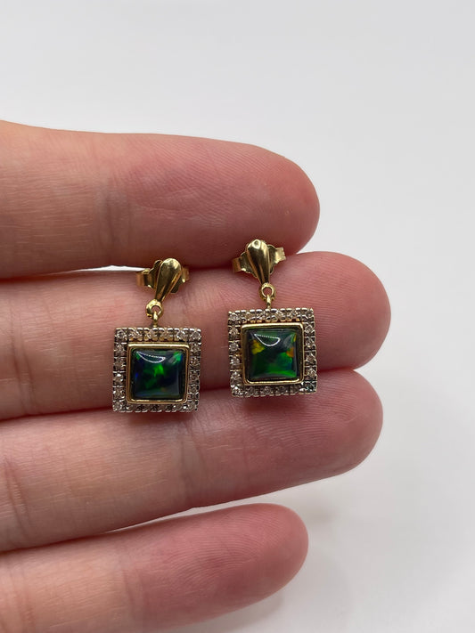 14ct gold ammolite and diamond earrings